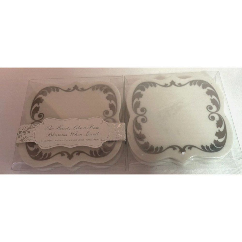 Disney Fairy Tale Weddings Ceramic Drink Coasters Set of 4 Silver Lining, NEW